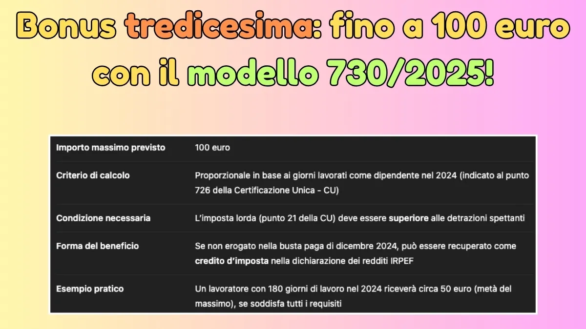 Bonus tredicesima: fino a 100 euro con il modello 730/2025!
