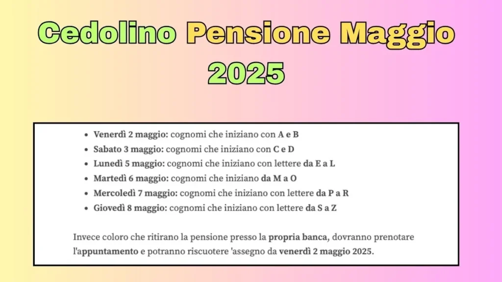 Cedolino Pensione Maggio 2025